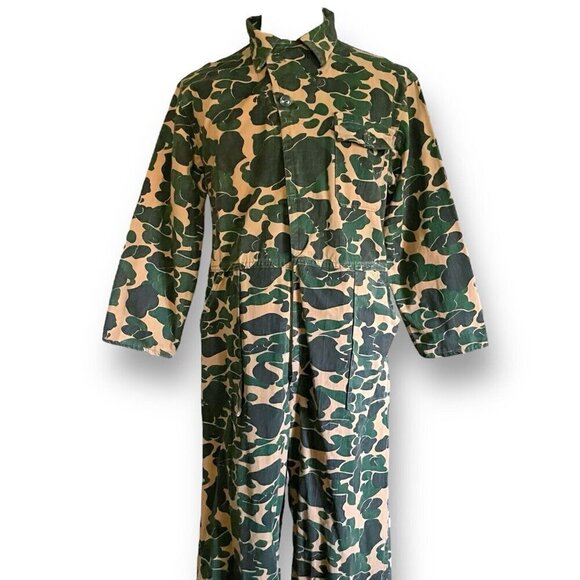 Vintage 1960s Bullseye Bill Mens Hunting Coveralls Sz Large XL Camo Duck Canvas - Picture 2 of 13